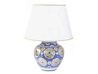 Lampada da tavolo in ceramica Fiori Lustro Blu L_Antica Deruta FL/624/L/30