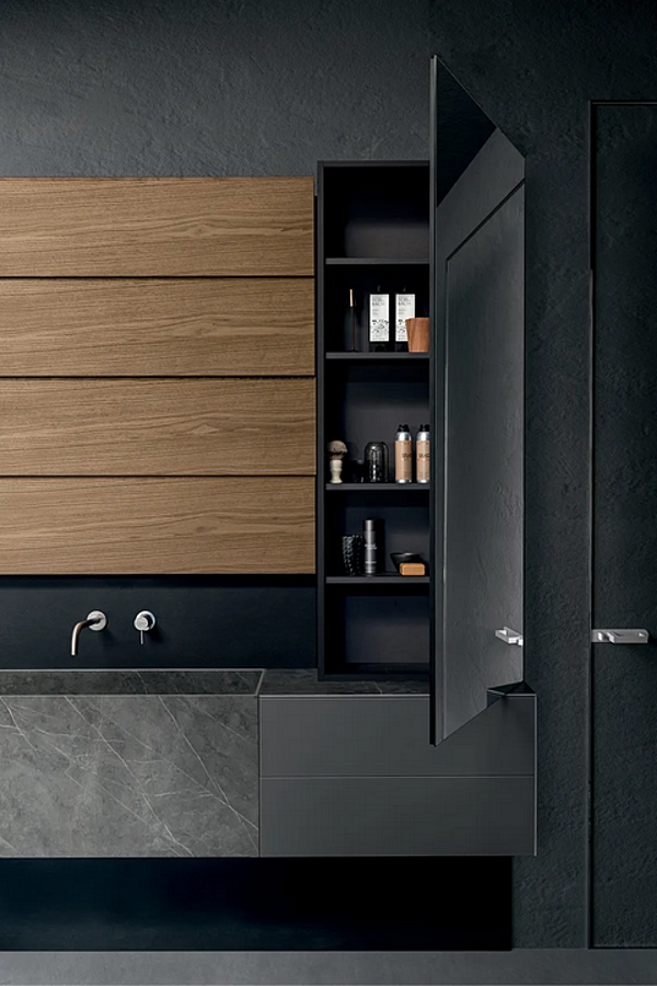 Unità lavabo in noce e ceramica con specchio e cassetti MODULNOVA BLADE fabbrica Modulnova dall'Italia. Foto №3