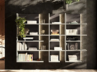 Libreria galleggiante in legno con luci integrate pentagramma LAGO 1455