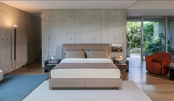 Letto matrimoniale con testata imbottita in tessuto Flou Atelierm fabbrica Flou dall'Italia. Foto №3