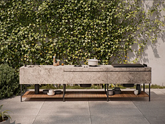 Cucina da esterno in gres porcellanato con barbecue KETTAL KSA604100, KSA605500, KSA604000 fabbrica KETTAL dall'Italia