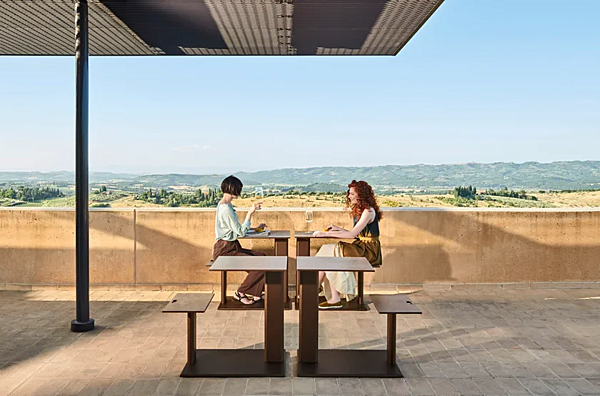 Tavolo da giardino in alluminio e HPL con seduta integrata VARASCHIN Plinto Sit Eat 24690 fabbrica VARASCHIN dall'Italia. Foto №6