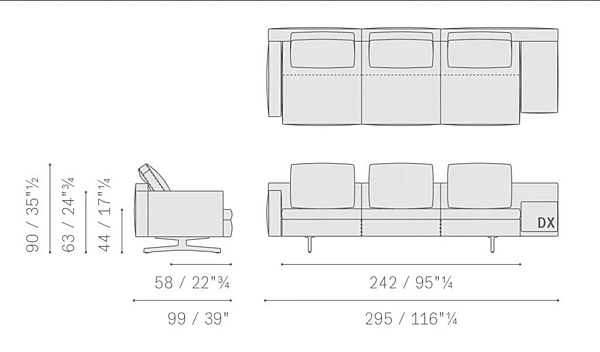 Divano a tre posti in tessuto con rivestimento removibile POLTRONA FRAU In The Mood fabbrica POLTRONA FRAU dall'Italia. Foto №9