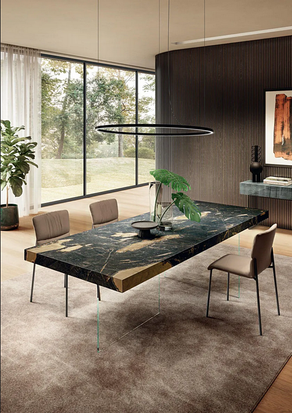Tavolo rettangolare con base in vetro e piano in XGlass effetto marmo LAGO AIR 2170x fabbrica LAGO dall'Italia. Foto №2