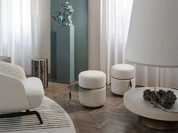 Pouf rotondo in tessuto e acciaio inox GIORGETTI OTTO 54080 fabbrica GIORGETTI dall'Italia. Foto №3