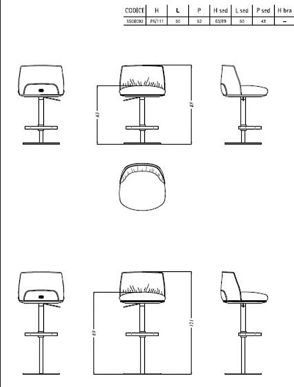 Sgabello in pelle alta regolabile con alzata a gas Archibald POLTRONA FRAU fabbrica POLTRONA FRAU dall'Italia. Foto №10