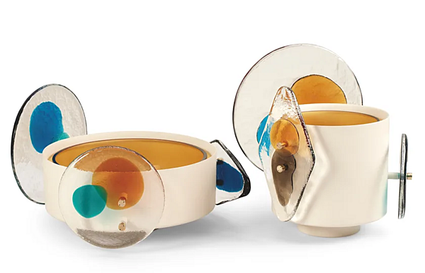 Vaso in ottone dipinto con elementi in vetro di Murano Colourdisc ambra CASSINA 797 01+797 11 fabbrica CASSINA dall'Italia. Foto №2