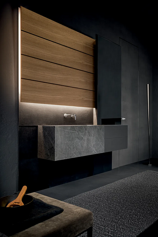 Unità lavabo in noce e ceramica con specchio e cassetti MODULNOVA BLADE fabbrica Modulnova dall'Italia. Foto №5