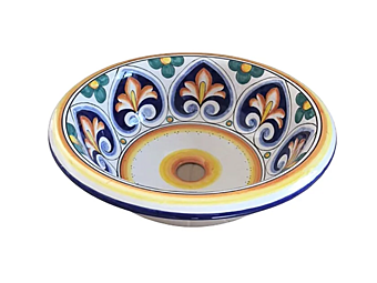 Lavabo ceramico rotondo singolo L_Antica Deruta Classico 06 Geometrico BA/45/GEO