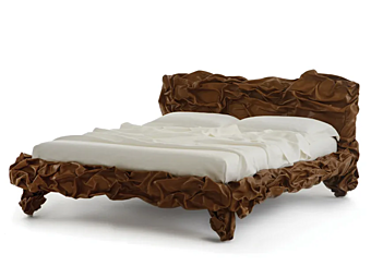Letto matrimoniale in pelle con testata imbottita Edra Grinza GRZB50