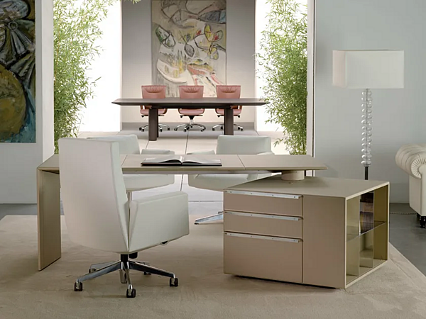 Scrivania esecutiva rettangolare in pelle con ripiani POLTRONA FRAU C E O CUBE DESK fabbrica POLTRONA FRAU dall'Italia. Foto №3