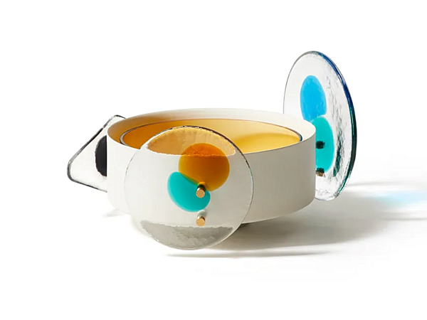 Vaso in ottone dipinto con elementi in vetro di Murano Colourdisc ambra CASSINA 797 01+797 11 fabbrica CASSINA dall'Italia. Foto №6
