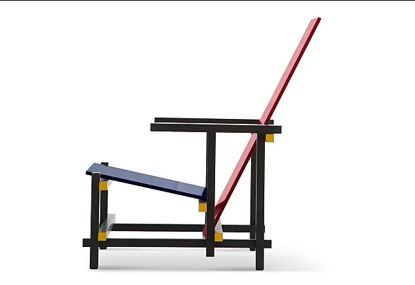 Poltrona alta in legno con braccioli rossi e blu CASSINA 635 fabbrica CASSINA dall'Italia. Foto №4