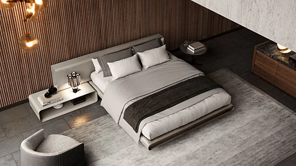 Letto matrimoniale in pelle conciata con comodini integrati Tube i 4 Mariani fabbrica i 4 Mariani dall'Italia. Foto №4