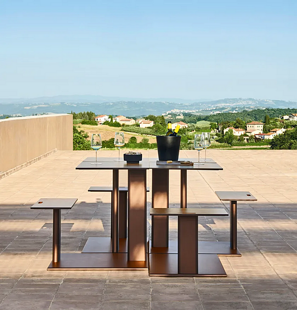 Tavolo da giardino in alluminio e HPL con seduta integrata VARASCHIN Plinto Sit Eat 24690 fabbrica VARASCHIN dall'Italia. Foto №7