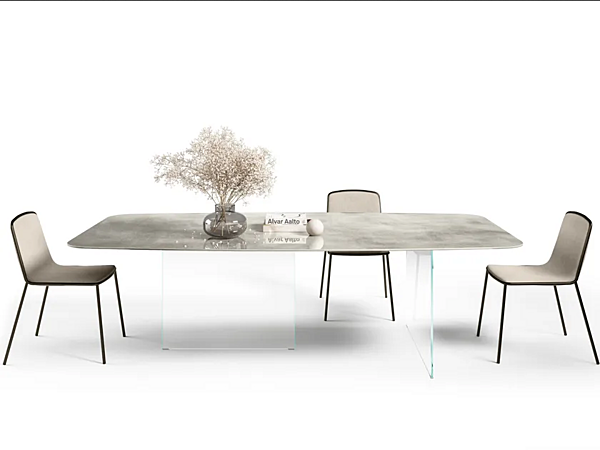 Tavolo a forma di barile con base in vetro e piano in Xglass effetto marmo LAGO AIR SLIM 2195X 2195X fabbrica LAGO dall'Italia. Foto №1