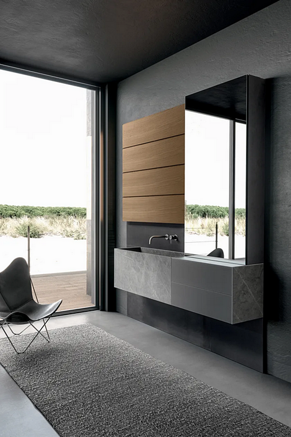 Unità lavabo in noce e ceramica con specchio e cassetti MODULNOVA BLADE fabbrica Modulnova dall'Italia. Foto №2