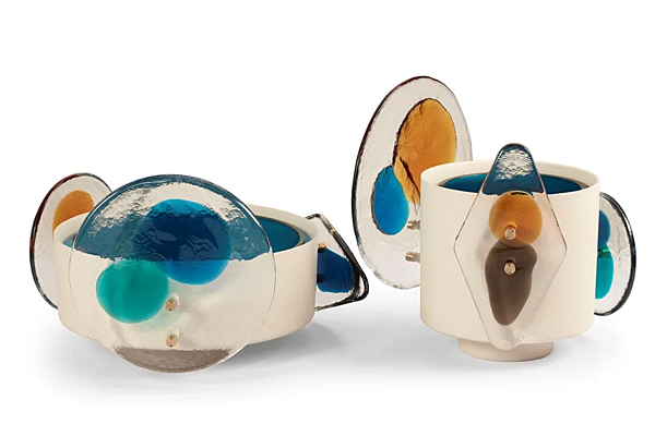 Vaso in ottone verniciato con elementi in vetro di Murano Colourdisc Horizon CASSINA 79702+797 12 fabbrica CASSINA dall'Italia. Foto №2