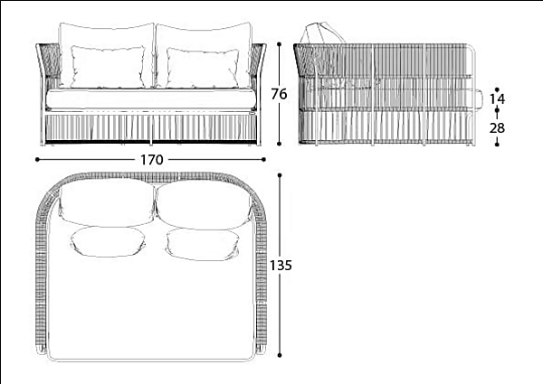 Letto da giardino in alluminio verniciato a polvere con schienale morbido VARASCHIN Tibidabo Compact 1440, 1440A fabbrica VARASCHIN dall'Italia. Foto №11