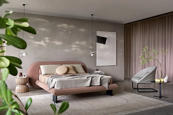 Letto matrimoniale con pannello imbottito in tessuto Wabi Saba fabbrica SABA dall'Italia. Foto №7