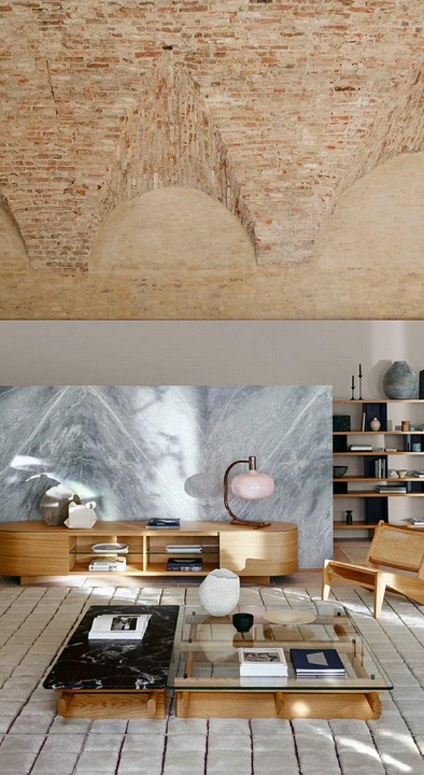 Tavolino da caffè rettangolare basso in legno e vetro CASSINA Sengu fabbrica CASSINA dall'Italia. Foto №4