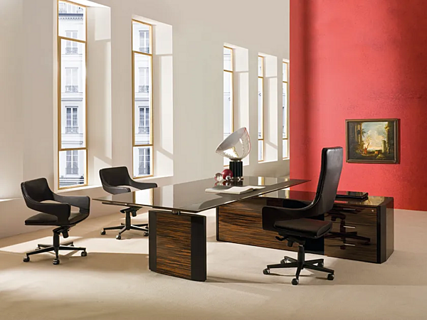 Scrivania executive in vetro a forma di L con cassetti i 4 Mariani De Symetria fabbrica i 4 Mariani dall'Italia. Foto №5