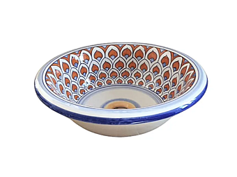 Lavabo ceramico rotondo singolo L'Antica Deruta Classico 03 Penne di Pavone BA/45/Penne