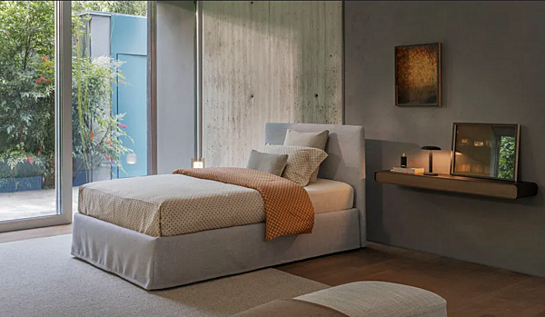 Letto singolo in tessuto con testata imbottita Notturno Flou Shabby Chic fabbrica Flou dall'Italia. Foto №2
