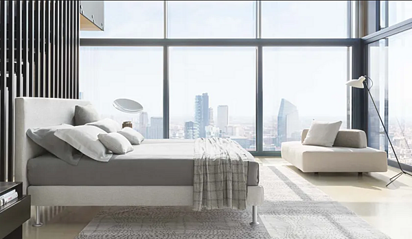 Letto matrimoniale con testiera imbottita in tessuto Flou Notturno 2 fabbrica Flou dall'Italia. Foto №4