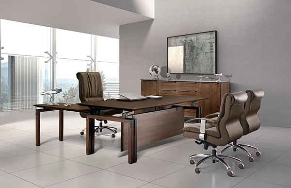 Scrivania esecutiva rettangolare in legno con piano in pelle I 4 Mariani Paso Doble fabbrica i 4 Mariani dall'Italia. Foto №9