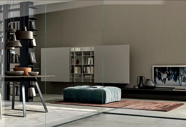 Sistema TV a parete in legno e alluminio con contenitore Blade MODULNOVA fabbrica Modulnova dall'Italia. Foto №3