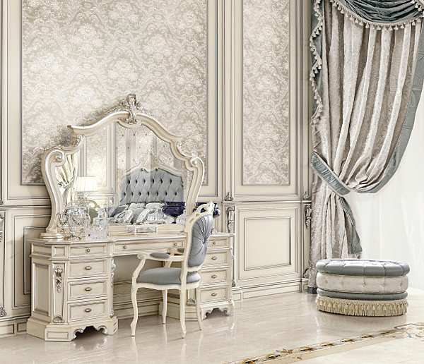 Camera da letto classica ampia con finitura argento avorio e rivestimento in tessuto grigio fabbrica MODENESE GASTONE dall'Italia. Foto №4