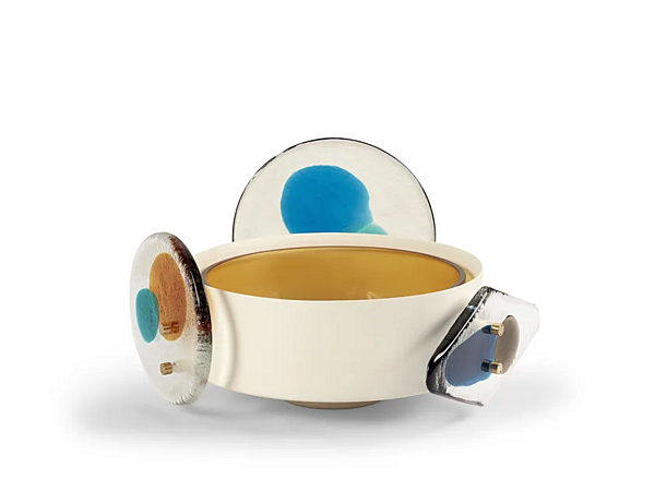 Vaso in ottone dipinto con elementi in vetro di Murano Colourdisc ambra CASSINA 797 01+797 11 fabbrica CASSINA dall'Italia. Foto №1