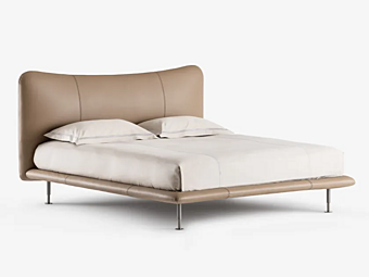 Letto matrimoniale in pelle con testata imbottita Flou Baia