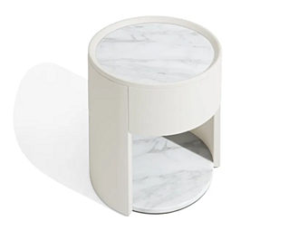 Tavolino da notte rotondo in pelle e marmo con cassetti GIORGETTI Side Vibe 71940, 71941