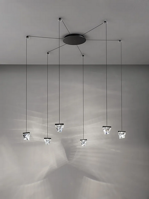 Lampada a sospensione in cristallo LED Tripla 6 punti Fabbian fabbrica Fabbian dall'Italia. Foto №2