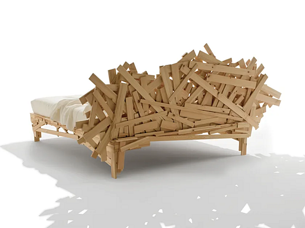 Letto matrimoniale in legno con testata imbottita Edra Favela FVLB50 fabbrica EDRA dall'Italia. Foto №2