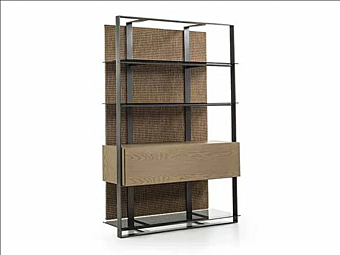 Libreria metallica aperta con ripiani in vetro e schienale in tessuto Unique Frigerio fabbrica Frigerio dall'Italia