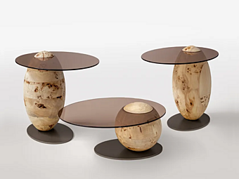 Tavolino da caffè in legno e vetro Pluff Bizzotto Italia 10.010, 10.011, 10.011A